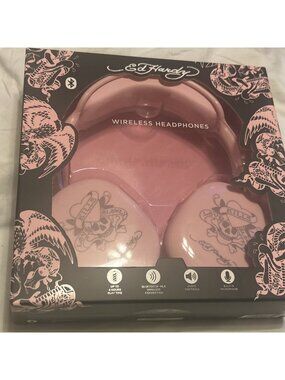 Ed Hardy Wireless Headphones Bluetooth Pink Skull Tattoo Love Kills Slowly NEW
